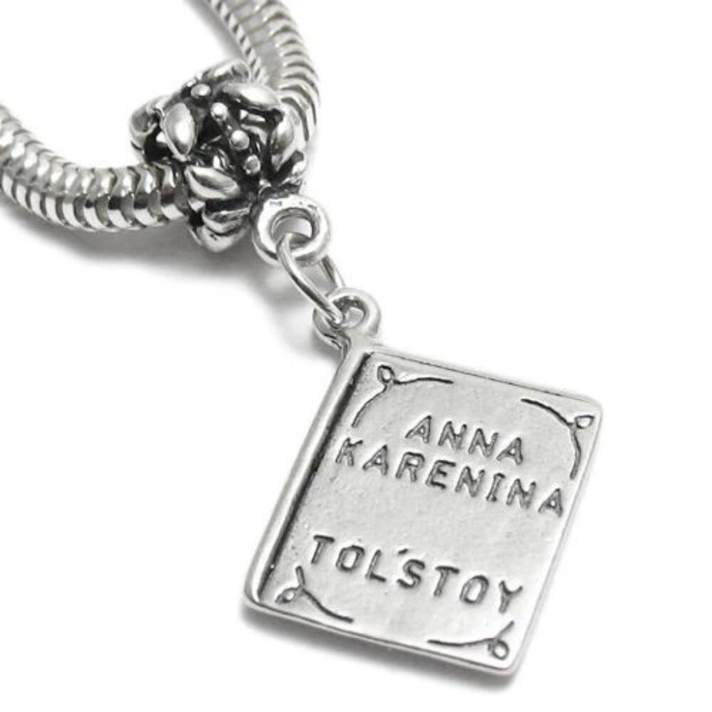 "Anna Karenina By Tolstoy" Book Charm With Euro Bead. Sterling Silver